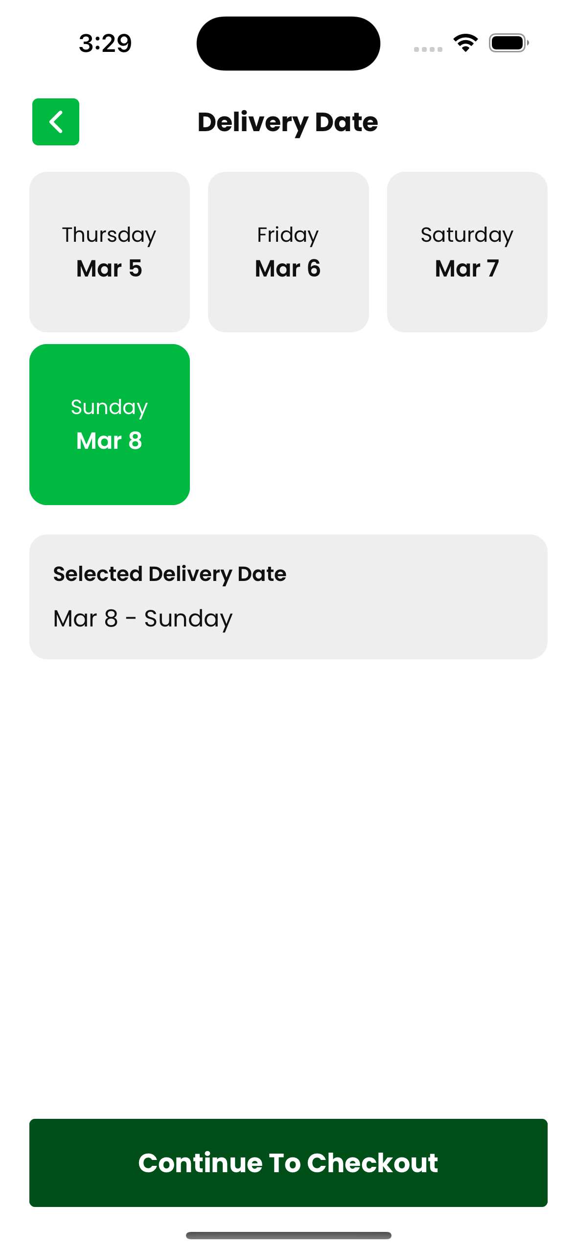 Delivery date selection
